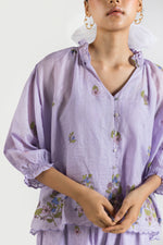 Smocked Collar Berry Print Orchid Top