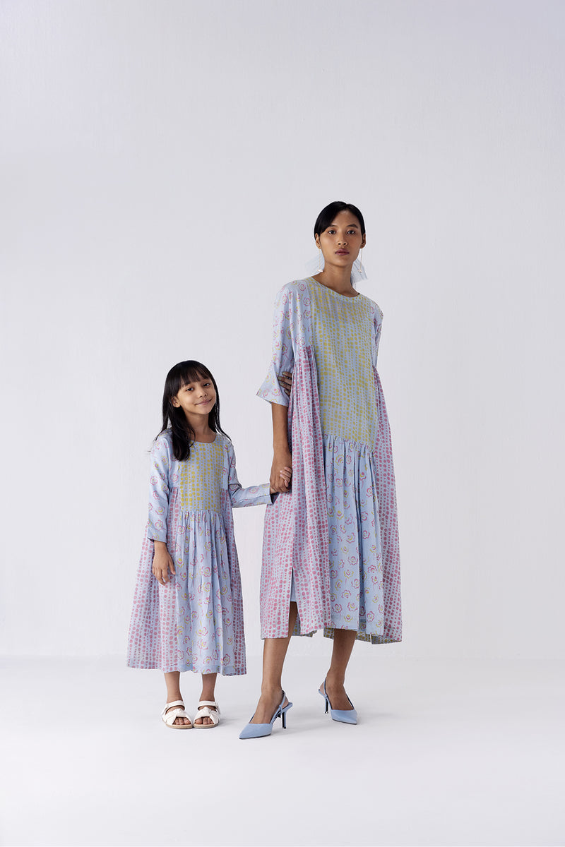 Mommy & Me- Iris Dots Print Mix Dress