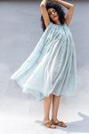 Powder Blue Handwoven Cotton Silk Embroidered Dress
