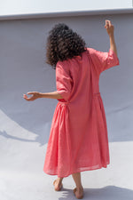 Peach Clamp Dyed Sun Handwoven Cotton Silk Dress