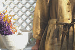 Toned Olive Checks Mix Handwoven Cotton Linen Dress