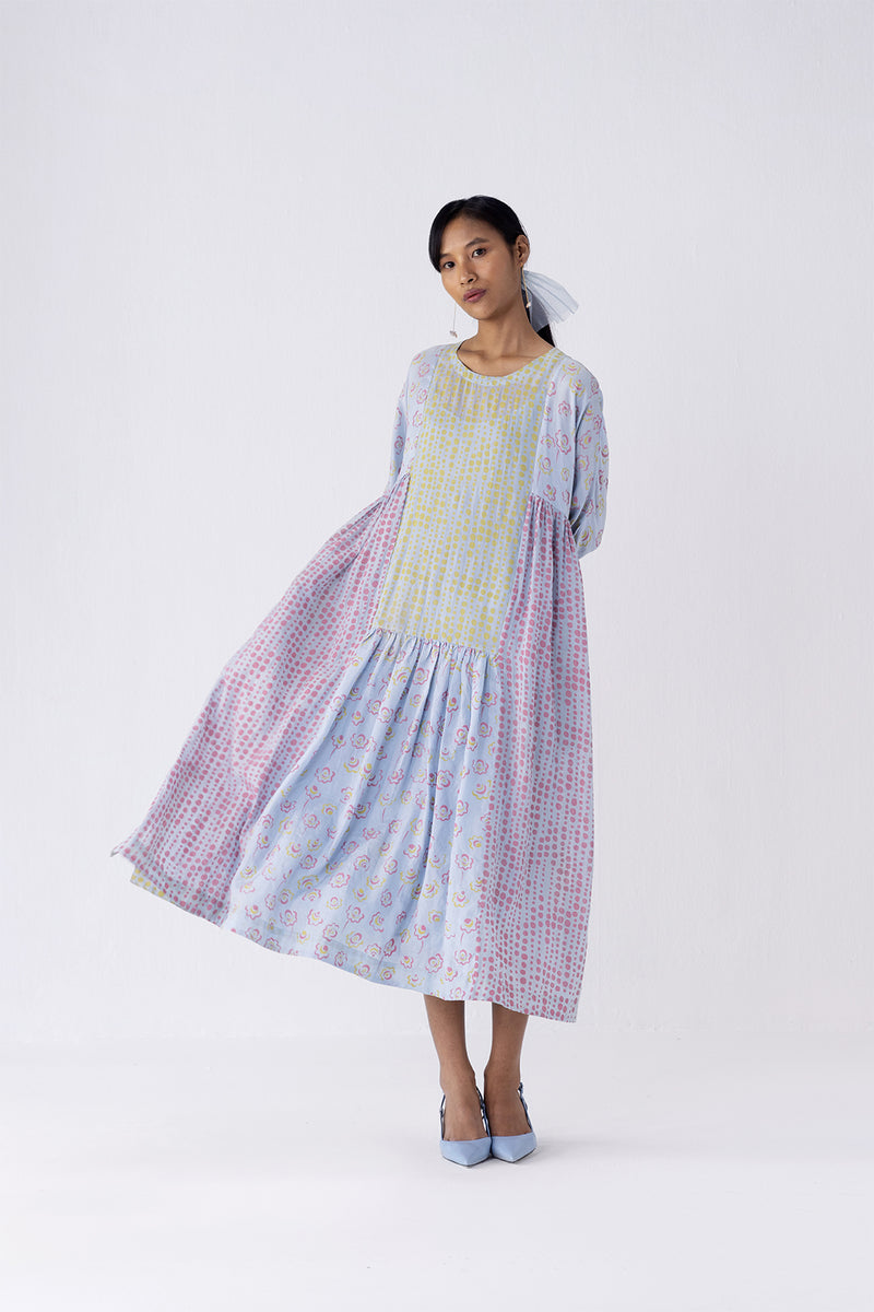Iris Dots Print Mix Dress