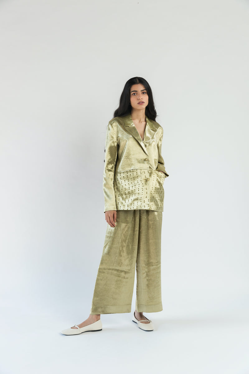 Short Tailored Mashru Handwoven Cotton Silk Jacket
