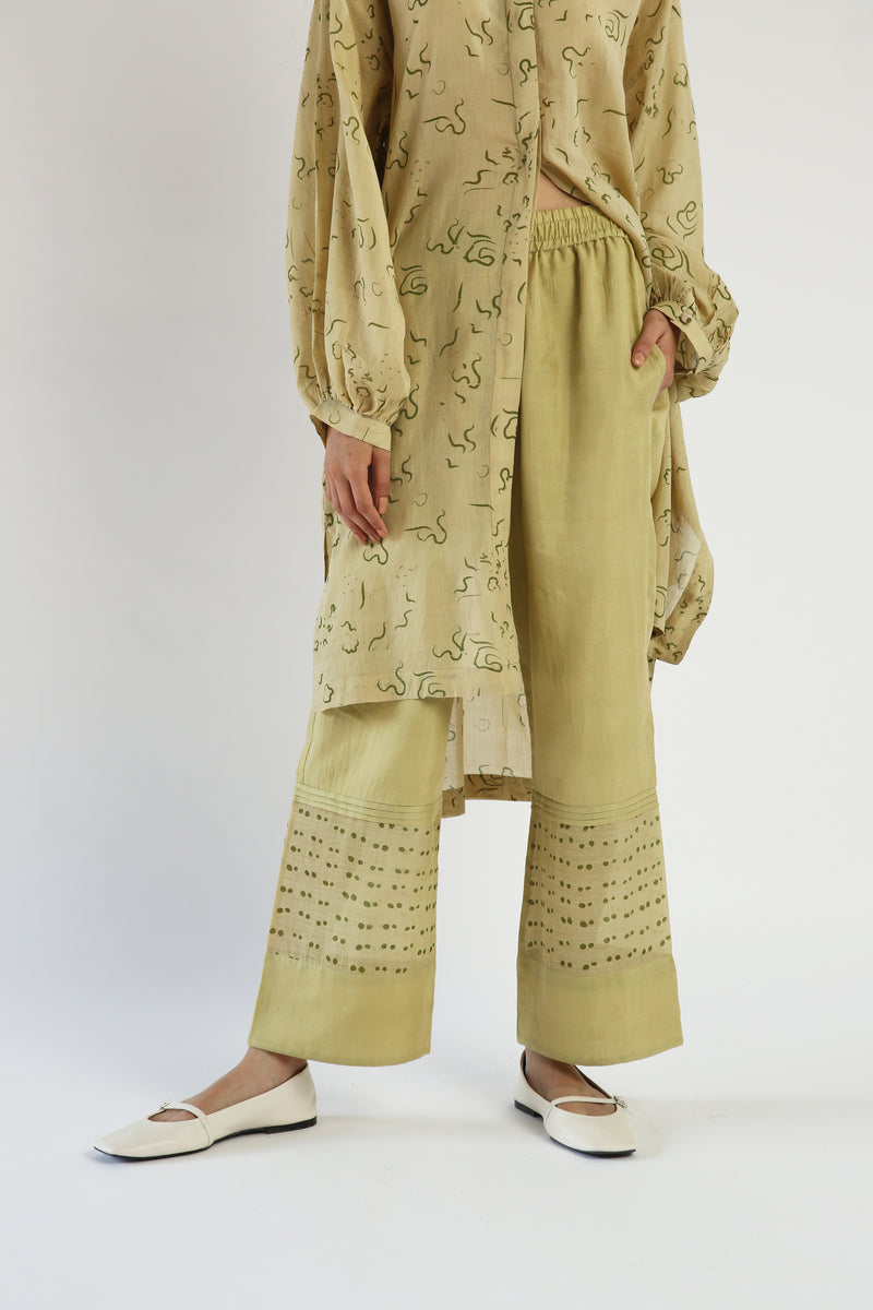 Lime Handwoven cotton Silk Panelled Pants