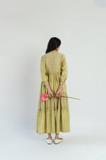 Lime Dot Tiered Handwoven cotton silk Dress