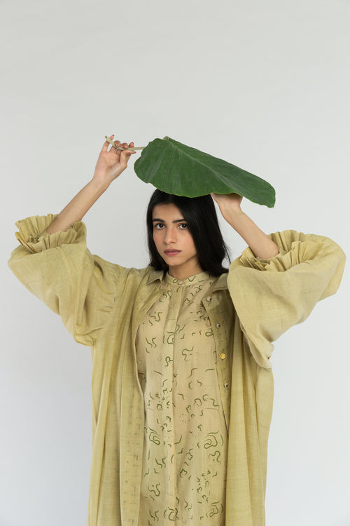 Lime Handwoven Silk Chanderi Tunic Overlay